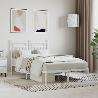 Metal Bed Frame without Mattress with Headboard White 135x190cm