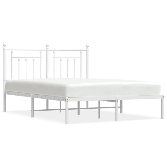 Metal Bed Frame without Mattress with Headboard White 150x200cm