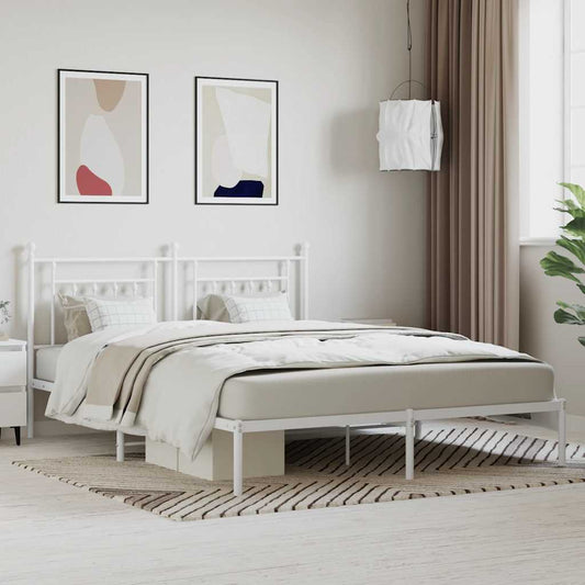 Metal Bed Frame without Mattress with Headboard White 160x200cm