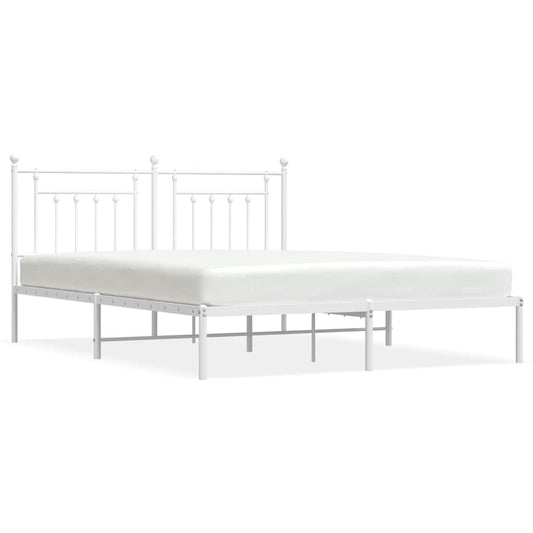 Metal Bed Frame without Mattress with Headboard White 180x200cm