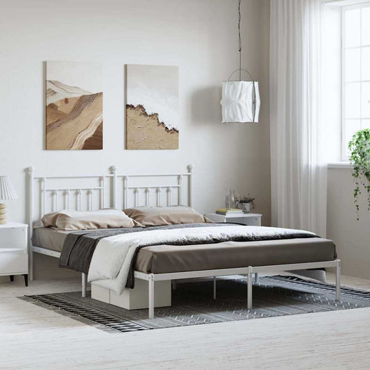 Metal Bed Frame without Mattress with Headboard White 183x213cm