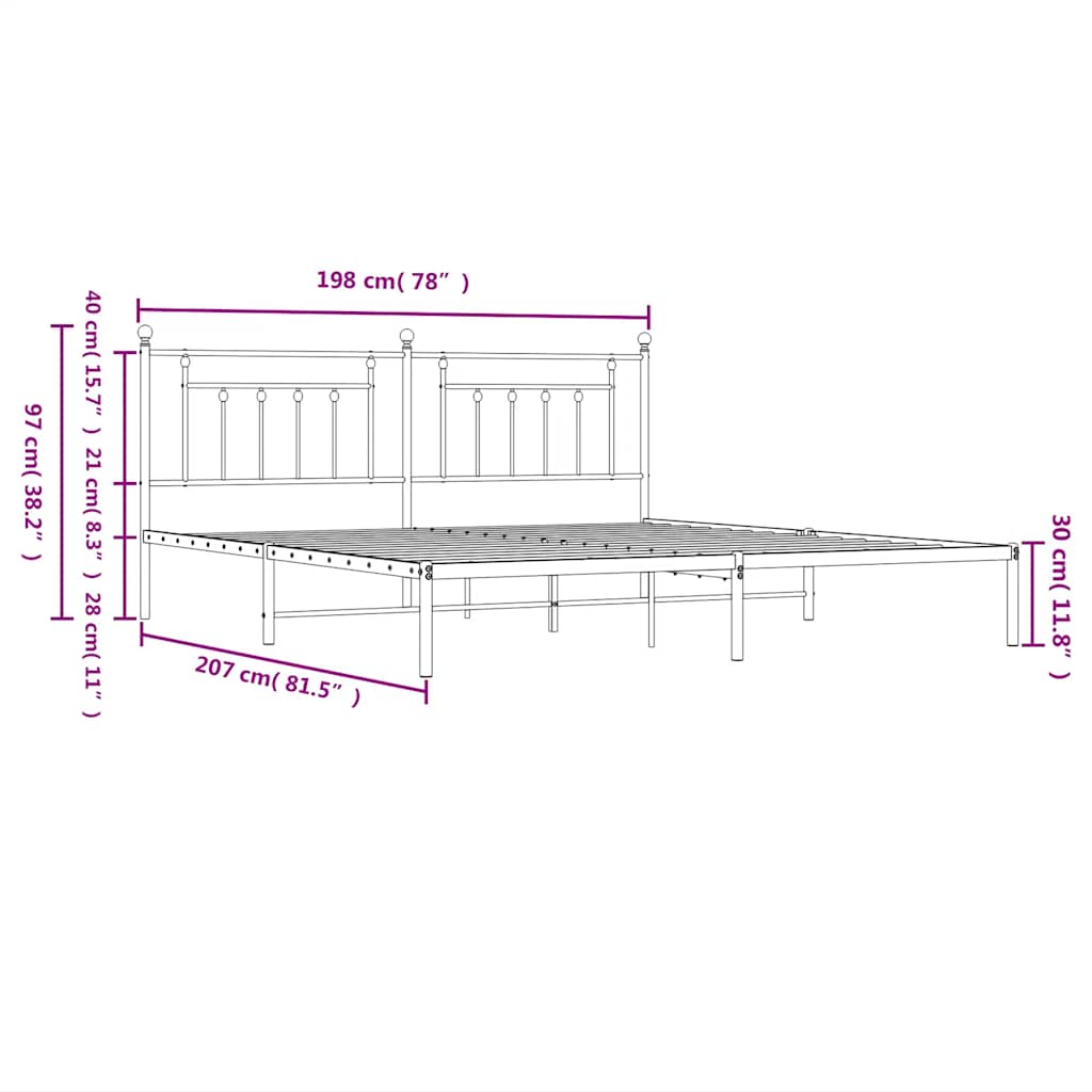 Bed Frame | White | Powder-Coated Steel | 193 x 203 cm | Bed Frame