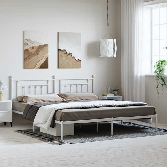 Metal Bed Frame without Mattress with Headboard White 193x203cm