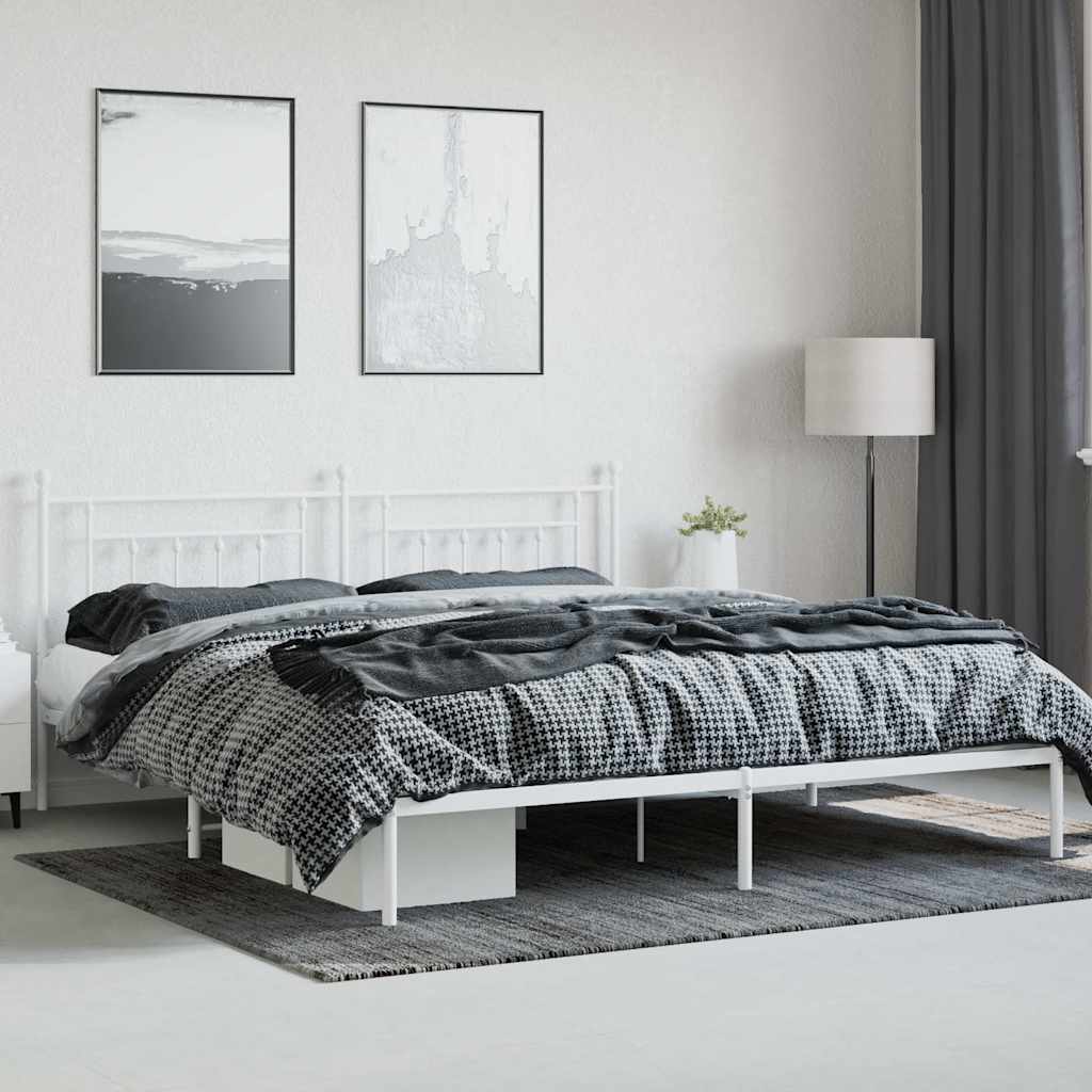 Bed Frame | White | Steel | Double | Bed Frame | Rectangular | Industrial