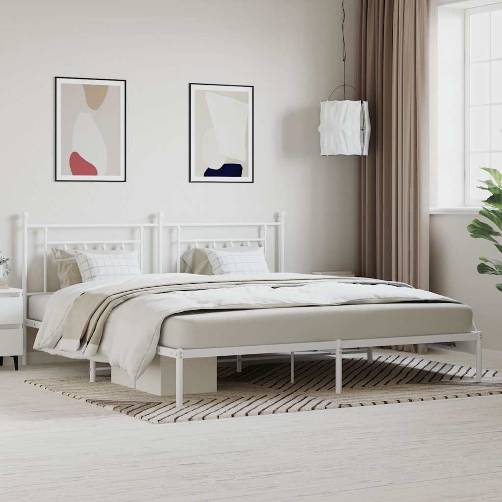 Bed Frame | White | Steel | Double | Bed Frame | Rectangular | Industrial