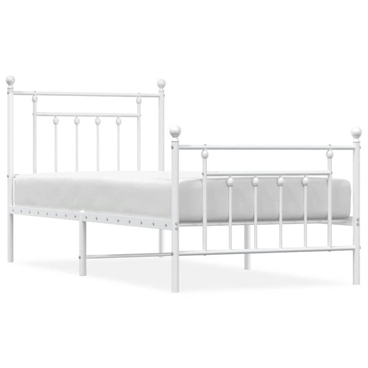 Metal Bed Frame without Mattress with Footboard White 90x200cm
