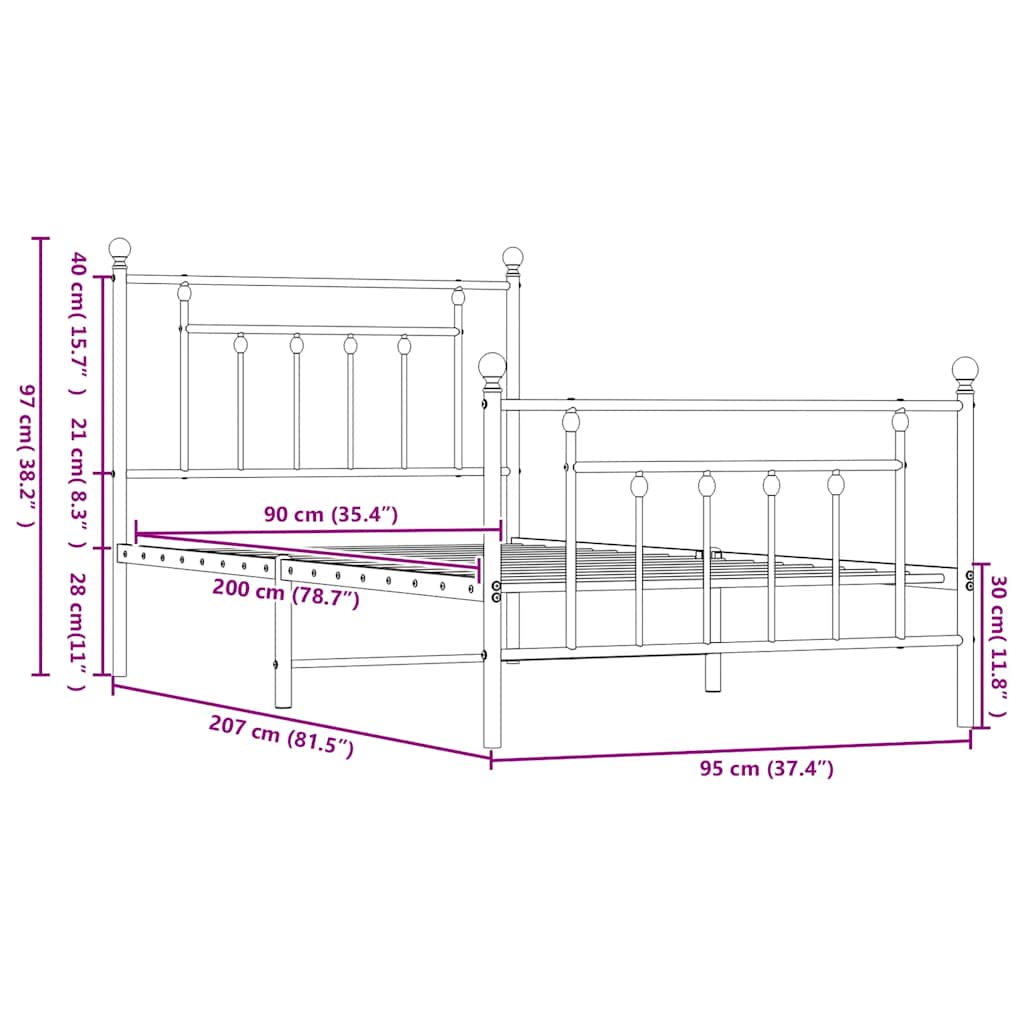Bed Frame | White | Powder-coated steel | Single |  Durable  | Bed Frame