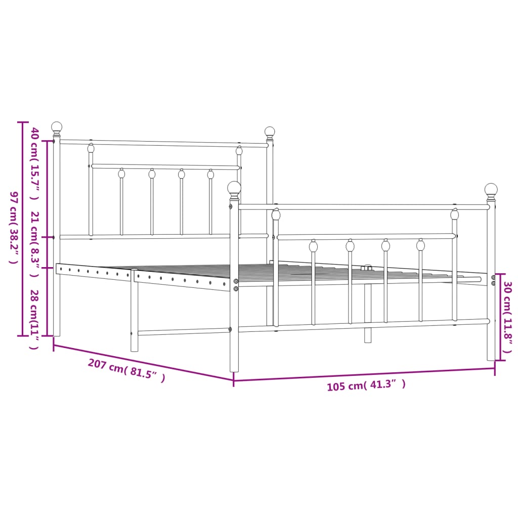 Bed Frame | White | Powder-Coated Steel | Single | Bed Frame