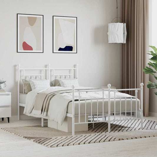 Metal Bed Frame without Mattress with Footboard White 120x200cm