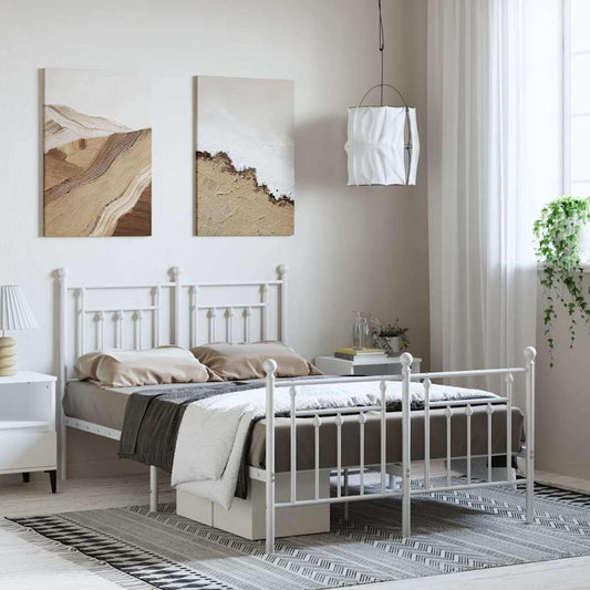 Bed Frame | White | Powder-Coated Steel | Double | Metal Bed Frame