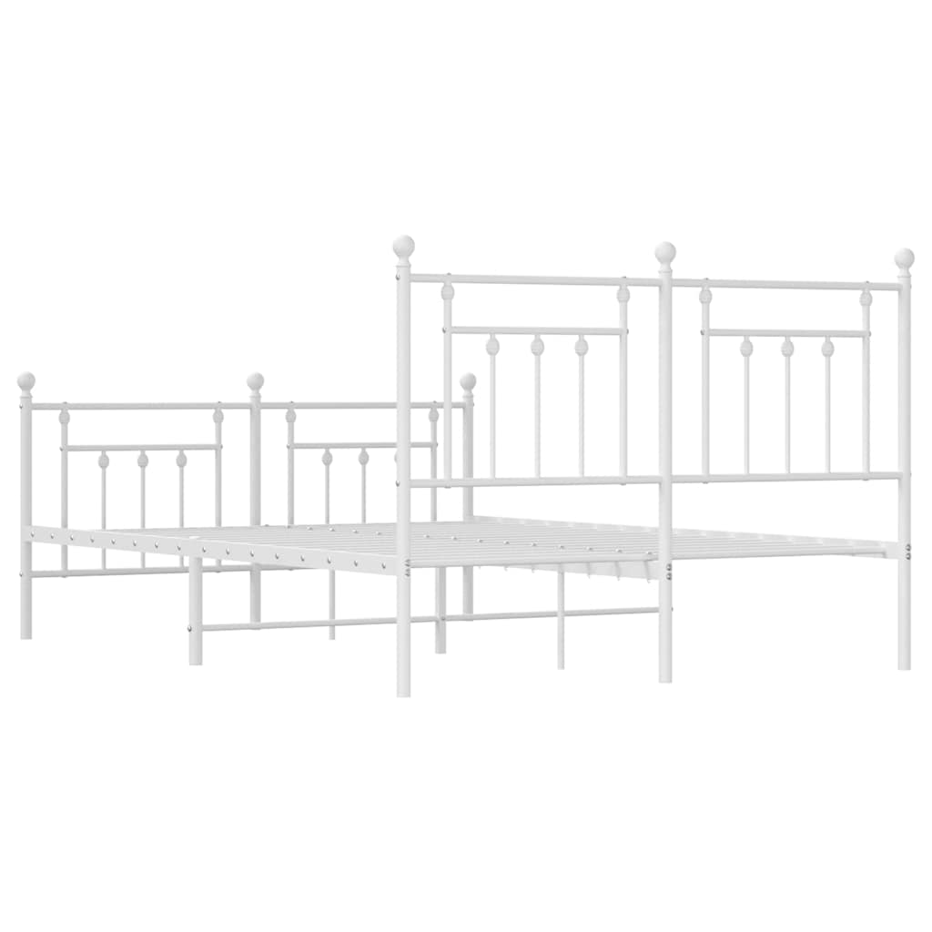 Metal Bed Frame without Mattress with Footboard White 150x200cm