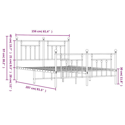 Metal Bed Frame without Mattress with Footboard White 150x200cm
