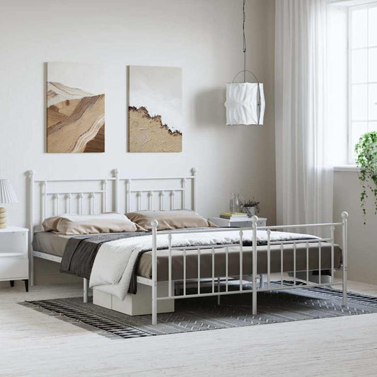 Metal Bed Frame without Mattress with Footboard White 183x213cm
