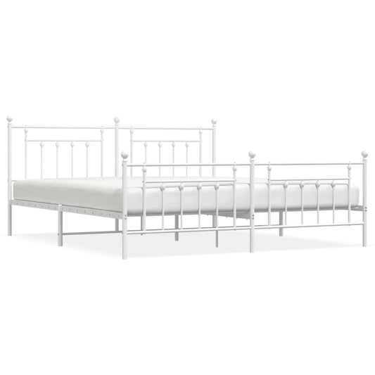 Metal Bed Frame without Mattress with Footboard White 193x203cm