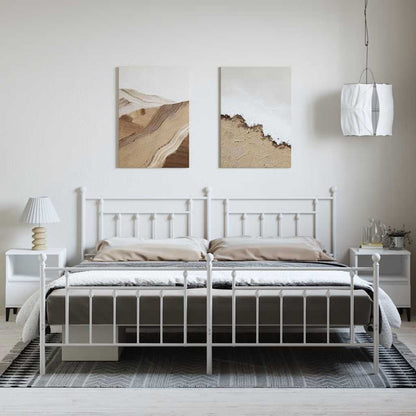 Bed Frame | White | Powder-Coated Steel | 193 x 203 cm | Industrial