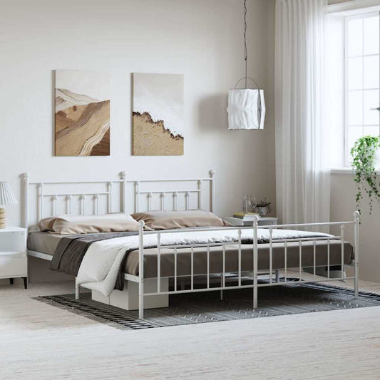 Metal Bed Frame without Mattress with Footboard White 193x203cm