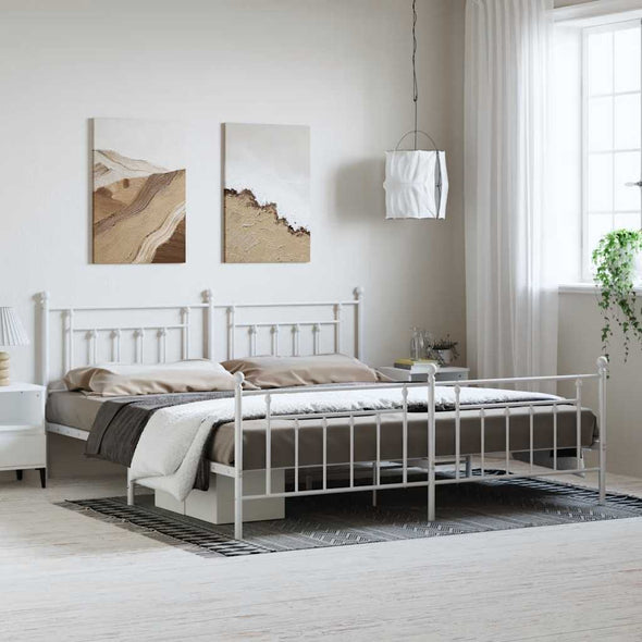 Metal Bed Frame without Mattress with Footboard White 193x203cm