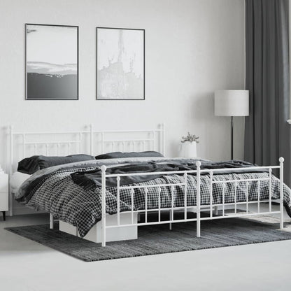 Bed Frame | White | Powder-Coated Steel | Double | Industrial | Bed Frame