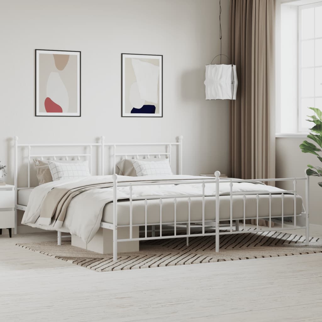 Bed Frame | White | Powder-Coated Steel | Double | Industrial | Bed Frame