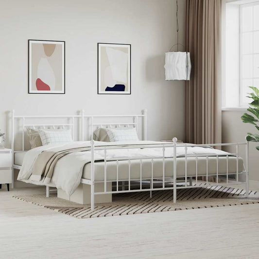 Bed Frame | White | Powder-Coated Steel | Double | Industrial | Bed Frame