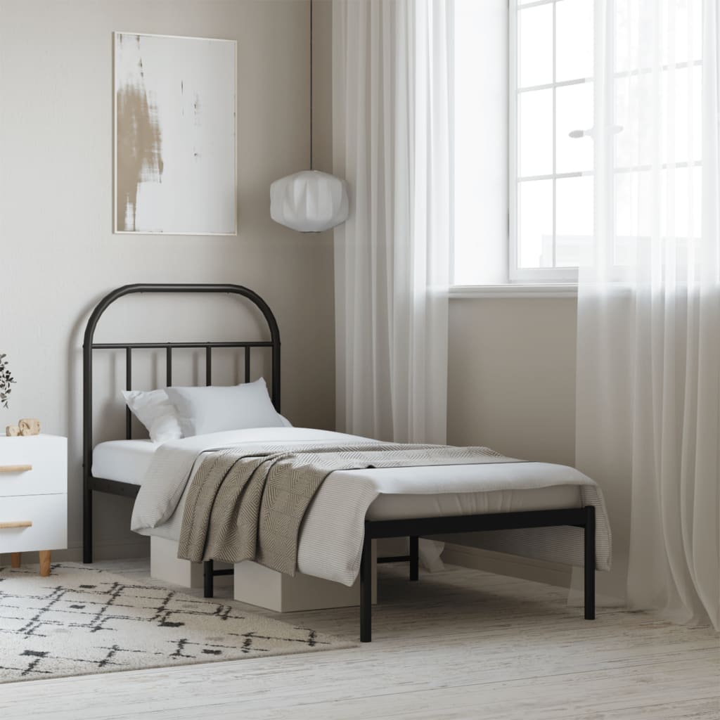 Metal Bed Frame without Mattress with Headboard Black 75x190cm