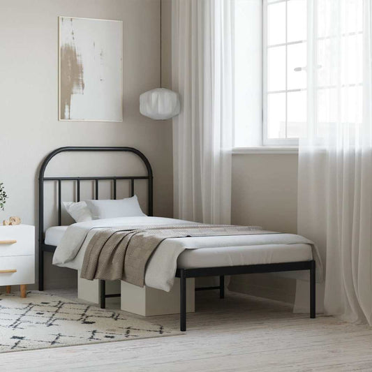 Metal Bed Frame without Mattress with Headboard Black 90x200cm