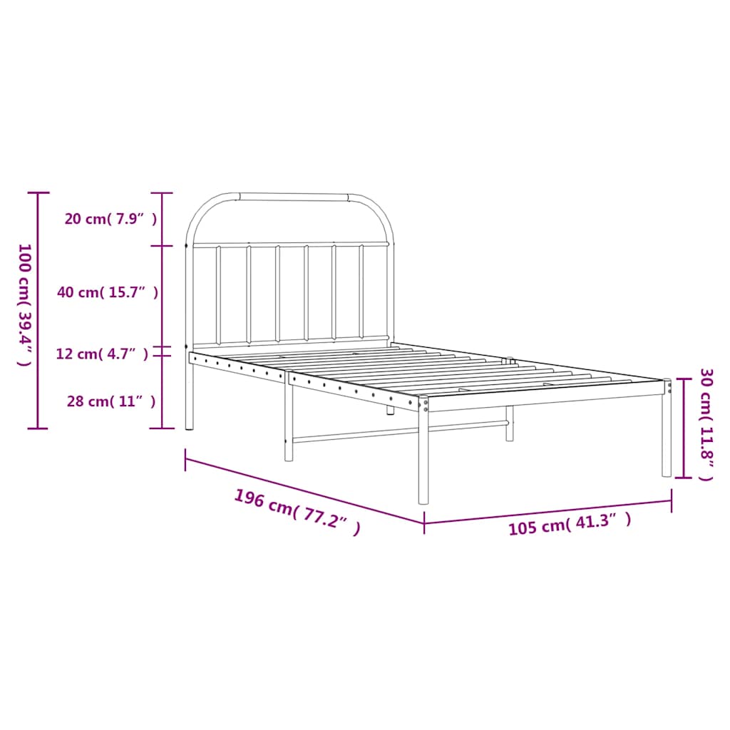 Bed Frame | Black | Powder-Coated Steel | Single | Bed Frame