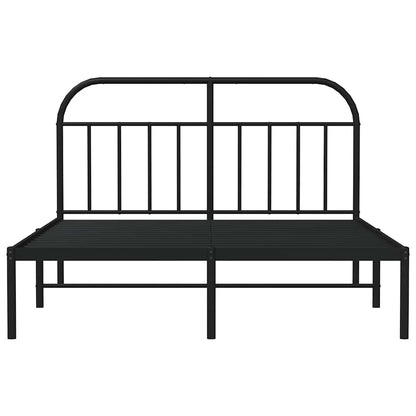 Metal Bed Frame without Mattress with Headboard Black 135x190cm