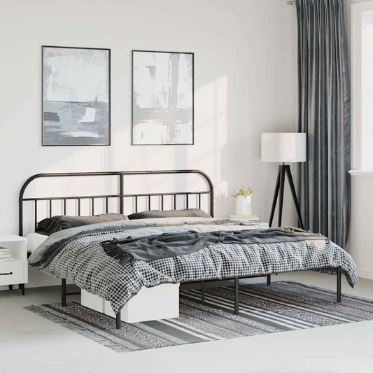 Metal Bed Frame without Mattress with Headboard Black 193x203cm