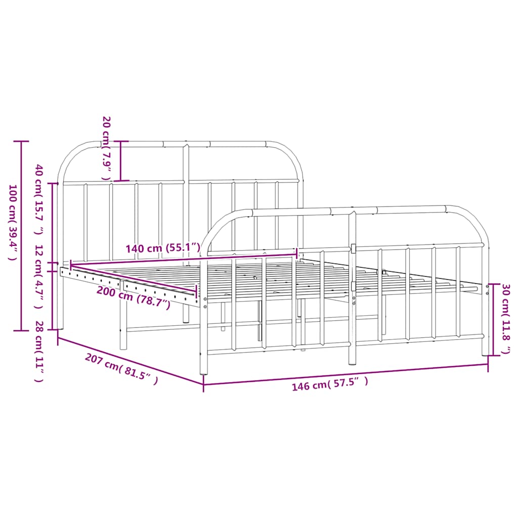Bed Frame | Black | Powder-Coated Steel | Double | Bed Frame