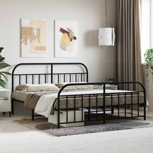 Metal Bed Frame without Mattress with Footboard Black 180x200cm
