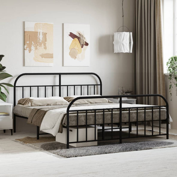 Metal Bed Frame without Mattress with Footboard Black 183x213cm