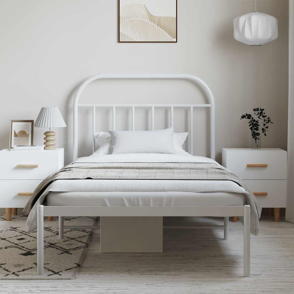 Bed Frame | White | Powder-Coated Steel | Single |  Sturdy | Bed Frame