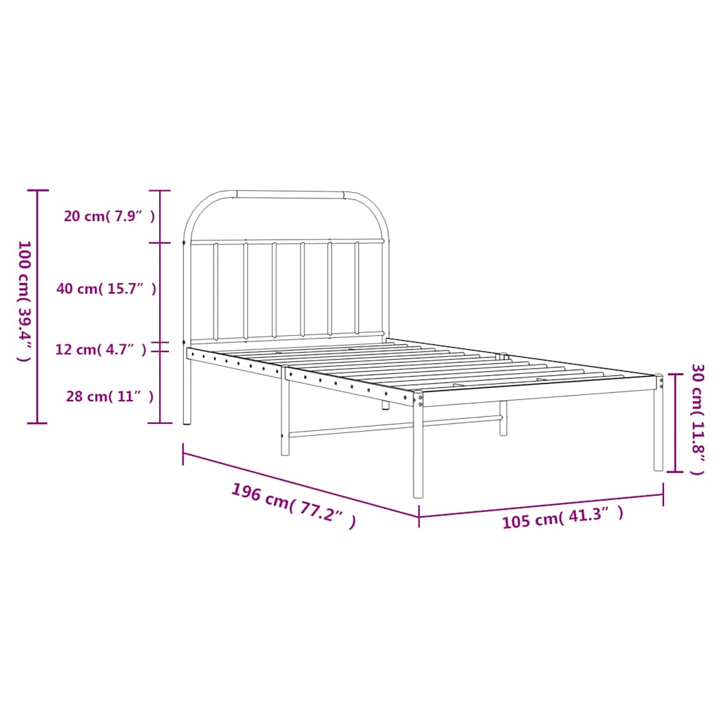 Bed Frame | White | Powder-Coated Steel | Single |  Sturdy | Bed Frame