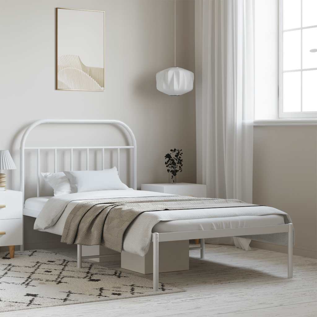 Bed Frame | White | Powder-Coated Steel | Single |  Sturdy | Bed Frame