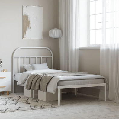 Metal Bed Frame without Mattress with Headboard White 100x190cm