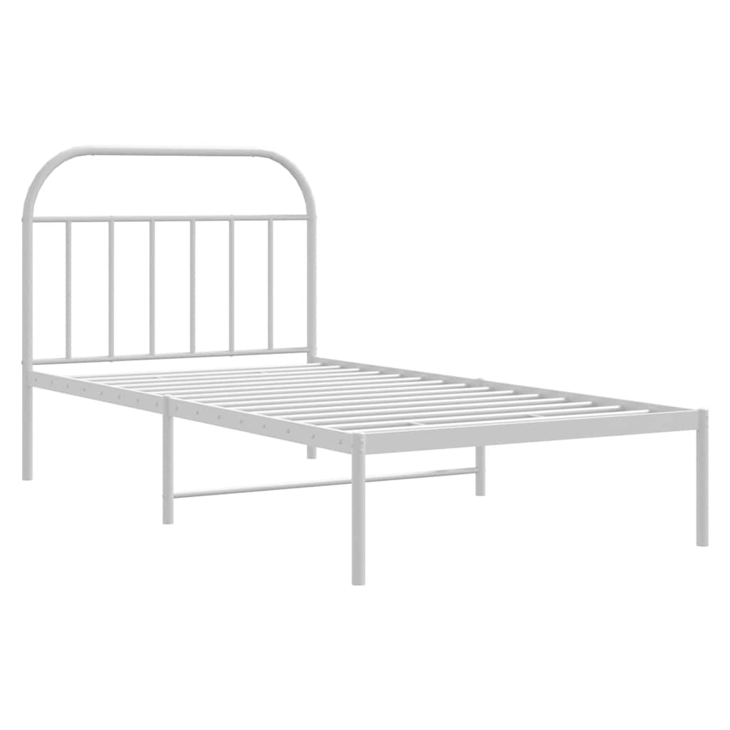 Metal Bed Frame without Mattress with Headboard White 100x200cm