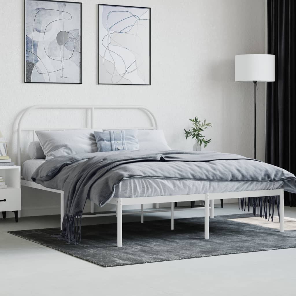 Bed Frame | White | Powder-Coated Steel | 140x190 cm | Bed Frame