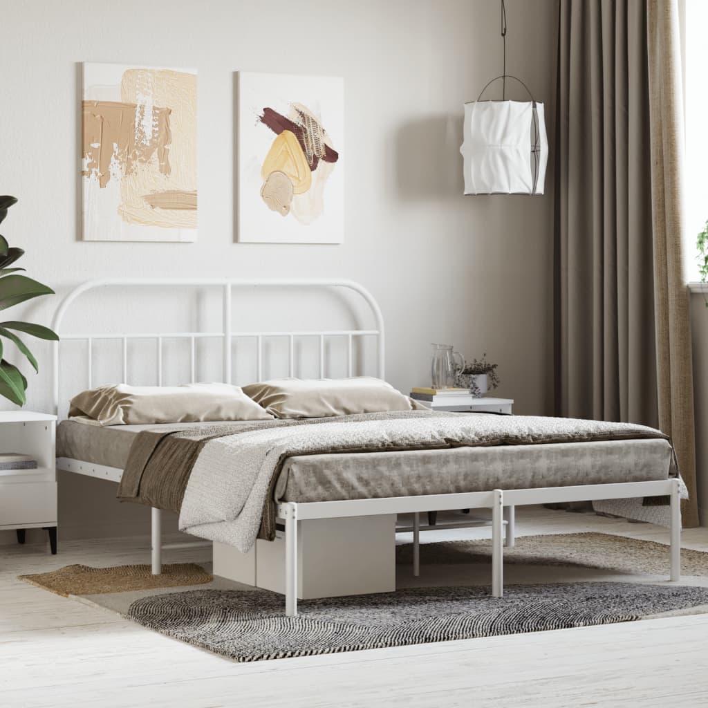 Bed Frame | White | Powder-Coated Steel | 140x190 cm | Bed Frame