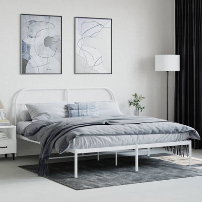 Metal Bed Frame without Mattress with Headboard White 160x200cm