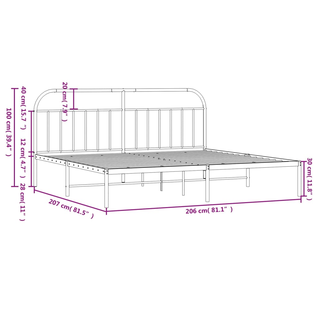 Metal Bed Frame without Mattress with Headboard White 200x200cm