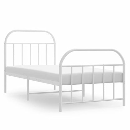 Metal Bed Frame without Mattress with Footboard White 90x190cm