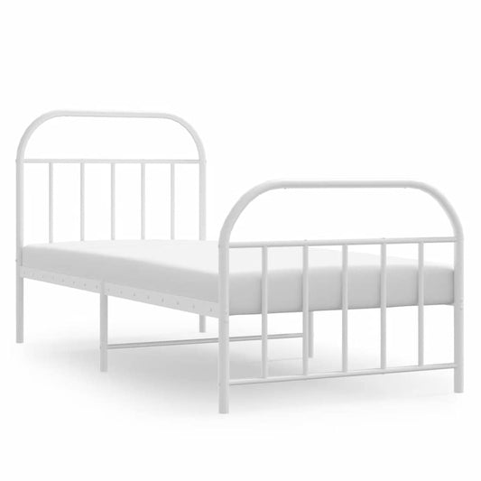 Metal Bed Frame without Mattress with Footboard White 90x190cm