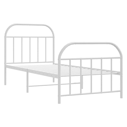 Metal Bed Frame without Mattress with Footboard White 90x190cm