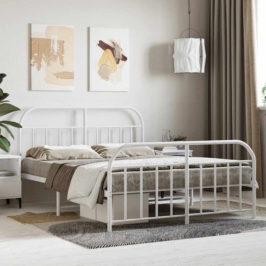 Metal Bed Frame without Mattress with Footboard White 140x200cm