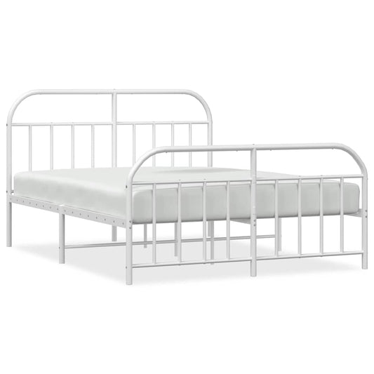 Metal Bed Frame without Mattress with Footboard White 183x213cm