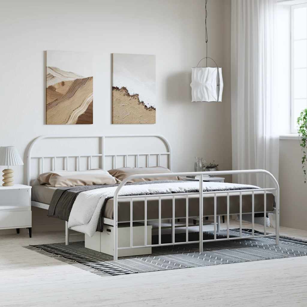 Bed Frame | White | Powder-Coated Steel | Double | Bed Frame