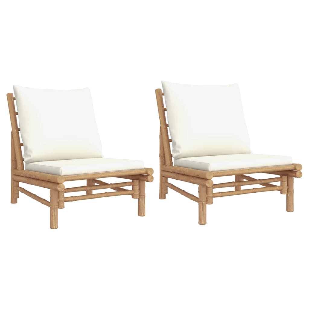 Patio Chairs 2 pcs with Cream White Cushions Bamboo