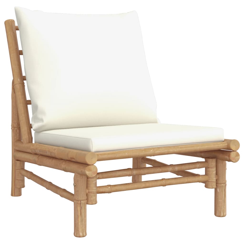 Patio Chairs 2 pcs with Cream White Cushions Bamboo
