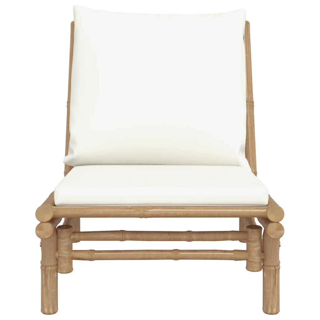 Patio Chairs 2 pcs with Cream White Cushions Bamboo